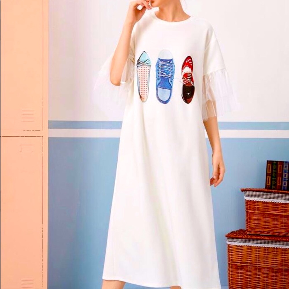 Tulle Ruffle Sleeve Tee Dress
